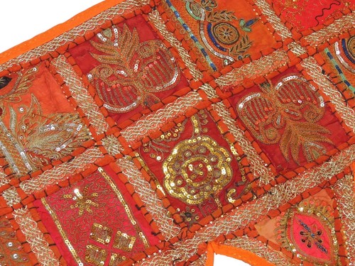 Orange Window Top Treatments Valance Sari Patch Handmade Textile Door Toran 60" - Picture 4 of 4
