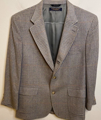 Vintage BROOKS BROTHERS Union USA Plaid Tweed Sport Coat Blazer 40 Blue Tan