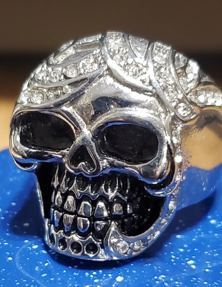 Large Man's Skull Ring Size 11 Heavy Well Crystal
