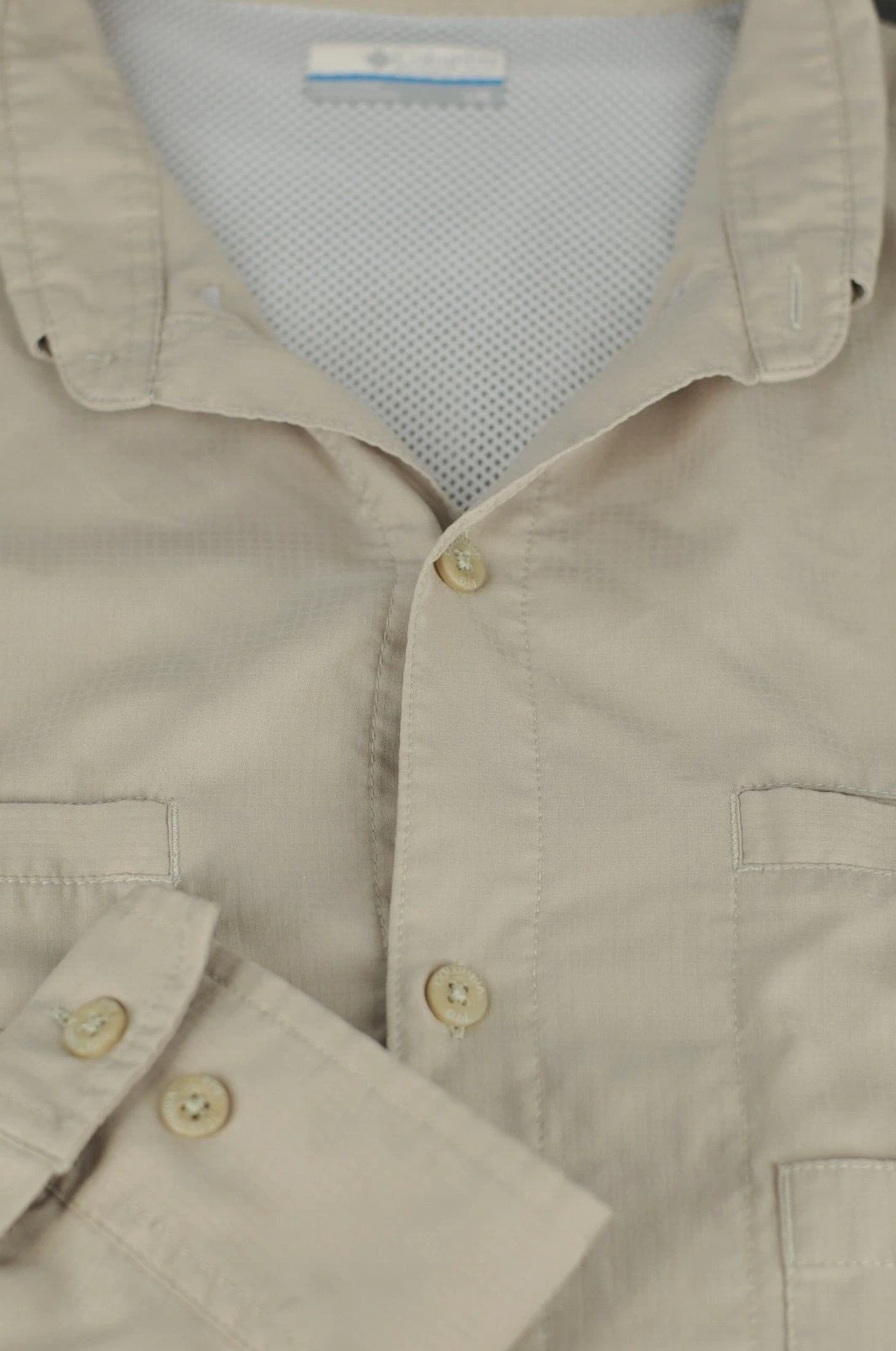 Columbia Men's Light Tan Omni Shade PFG Outdoor Polyester Fishing Shirt L Large