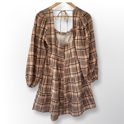 topshop brown gingham ruffle mini dress Rihoas Brown Plaid Sheath Dress
