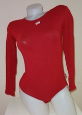 cotton red bodysuit S stretch top around the neck long sleeve thong leotard