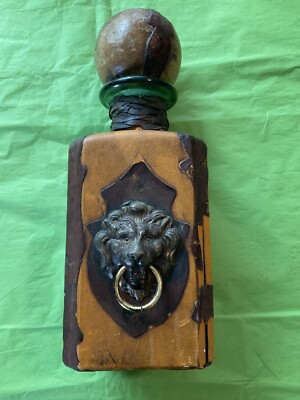 VTG革巻き酒ボトルとグラスセット ライオンと百合の紋章 Vintage