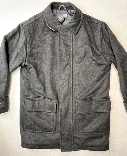 Land's End Wool Mens Long Coat Lined Gray Zipper And Button Up Pockets Med 38/40 - Picture 2 of 9