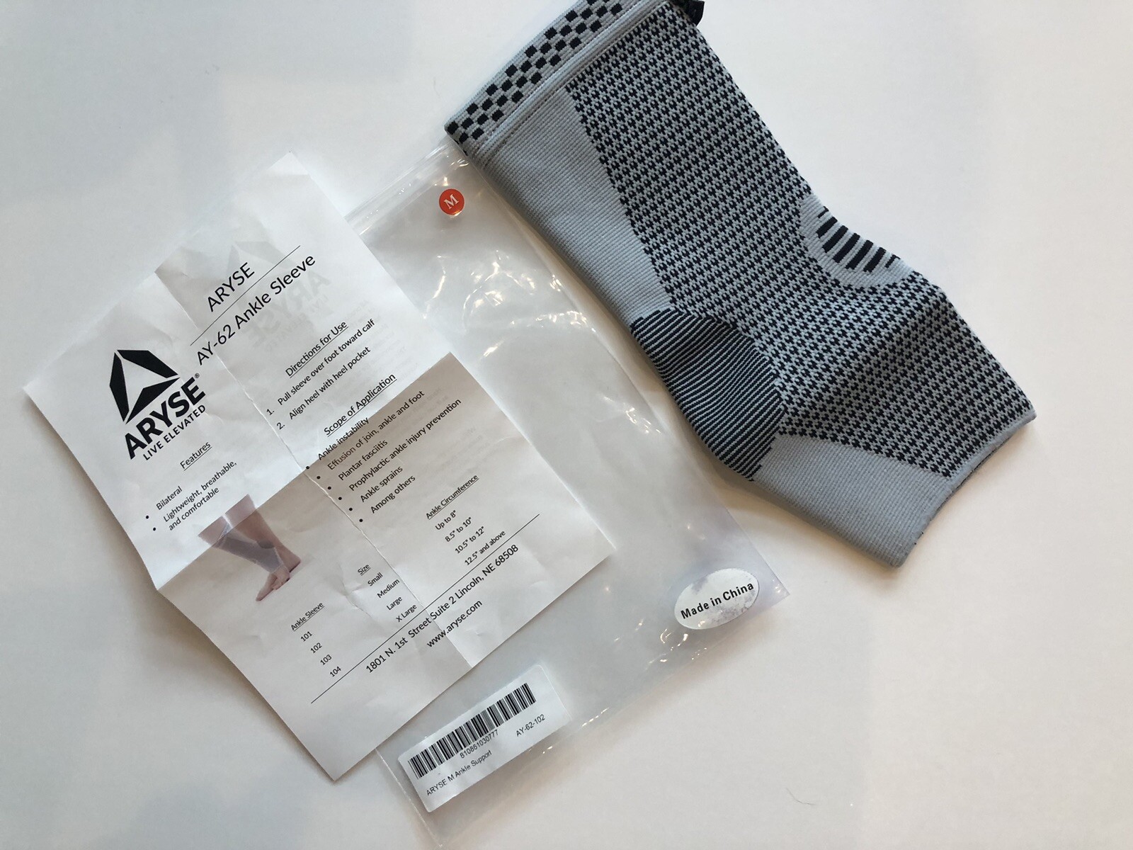 ARYSE Ankle Sleeve AY-62-102 Ankle Support Medium Compression Grey Black Unisex