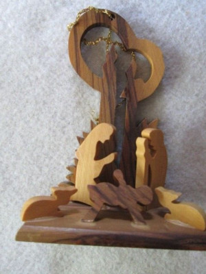 Vintage Wood Nativity Scene Ornament, 4 Inches