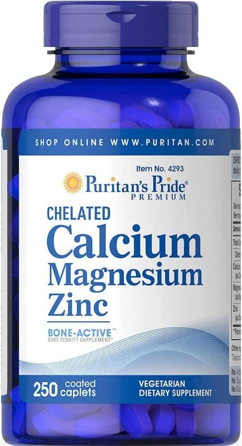 Premium Chelated Calcium Magnesium Zinc Dietary Supplement for Bone 250 Tablets