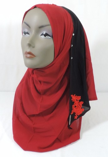 Chiffon Flower Instant Hijab On The Go Slip-On Shawl Pinless Scarf - Picture 1 of 40