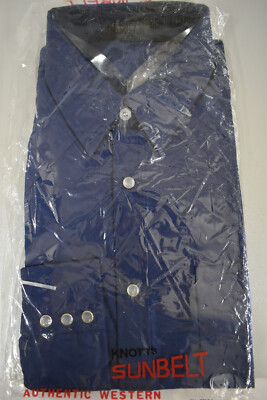 Vintage Knotts Sunbelt Mens Pearl Snap Western Shirt 16 1/2-33 dk blue