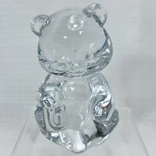 FENTON Art Glass Clear Teddy Bear Figurine Paperweight 3.5"