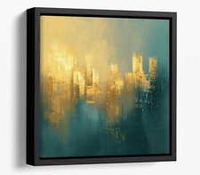 BLUE AND GOLD ABSTRACT- SQUARE CANVAS WALL ART FLOAT EFFECT/FRAME/POSTER PRINT
