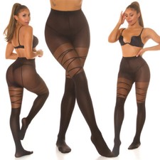 Sexy collant musthave calze nere donna effetto stringato nuovo