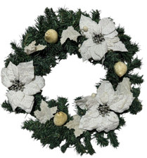 Weihnachtskranz hinten Girlande mit Beeren und weißen Blättern - 55 cm