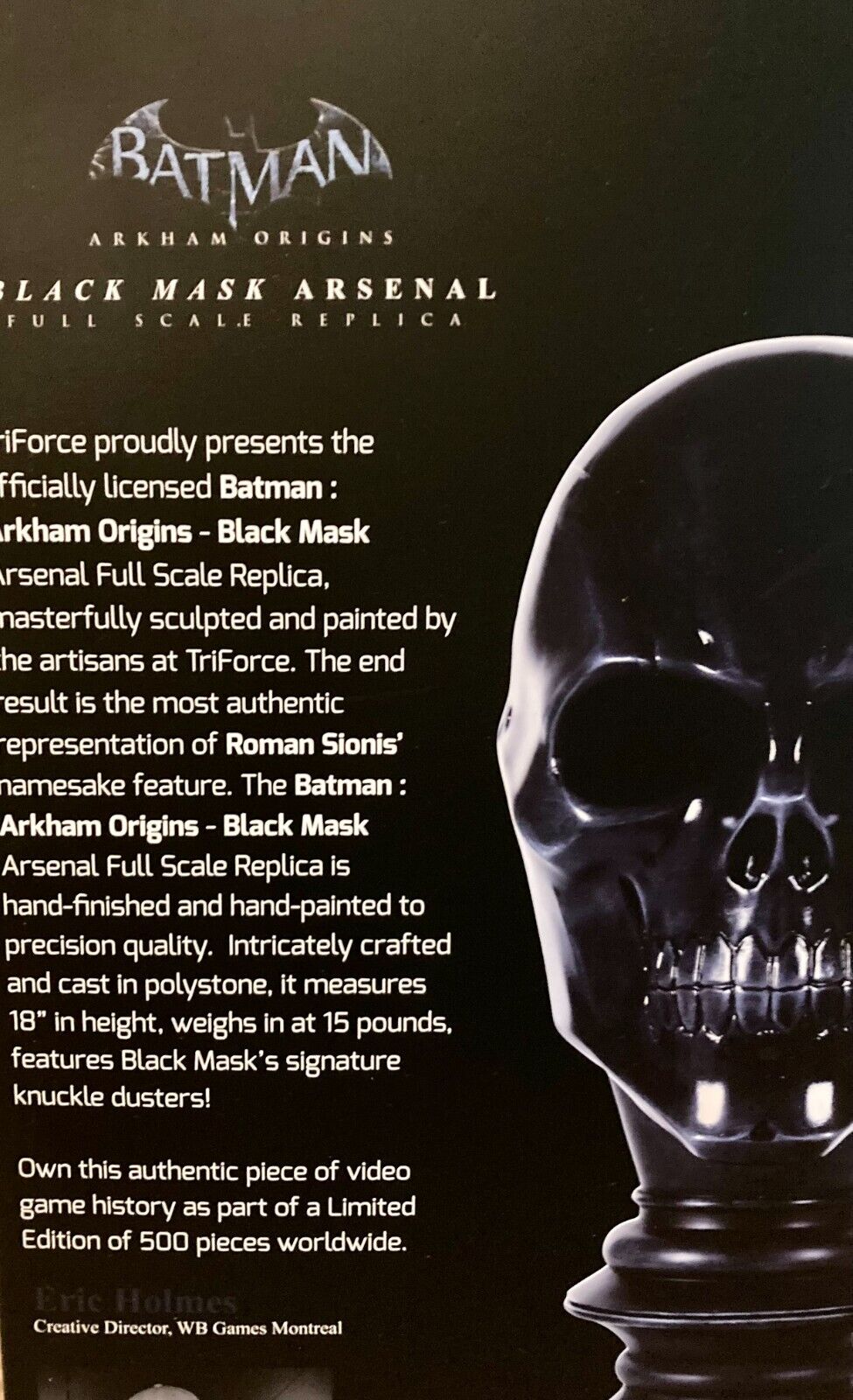 Batman Arkham Origins Black Mask Arsenal Full Scale Replica 