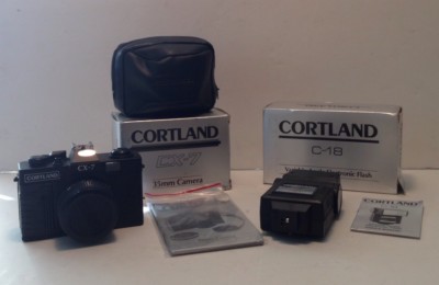 Vintage Cortland CX-7 35mm Camera W/Case & Cortland C-18 Flash