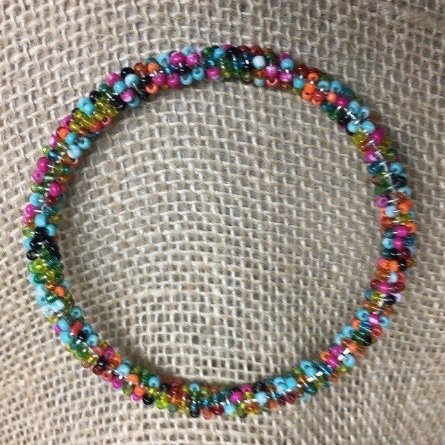 Bangle Bracelet Multicolor Seed Bead Silver BoHo Turquoise Pink Green Red Orange-image