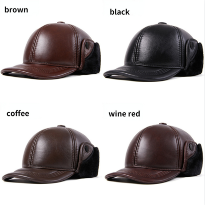Men Leather Trapper Hat Baseball Cap Ear Flap Outdoors Hunting