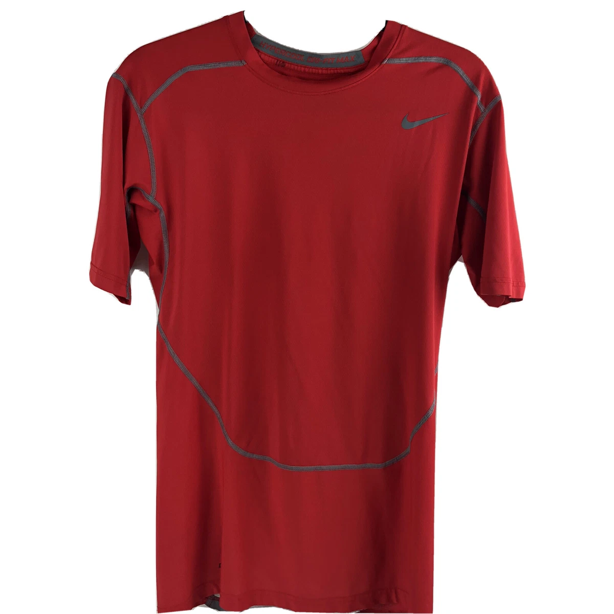 Nike Pro Combat Dri Fit T Shirt Fitted XL Red Scarlet Gray Workout Football XL