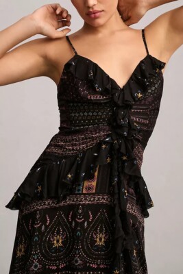 let me be sheer printed v-neck midi dress Anthropologie Let Me Be Sheer Printed V-Neck Midi Dress Size SP