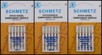 5 Schmetz 130/705H-E Stick-Nadeln (Embroidery Needle - Sortiment, St.75, St.90)