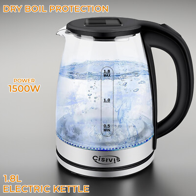 Electric Kettle Glass Fast Boil Blue Illuminated Portable Jug