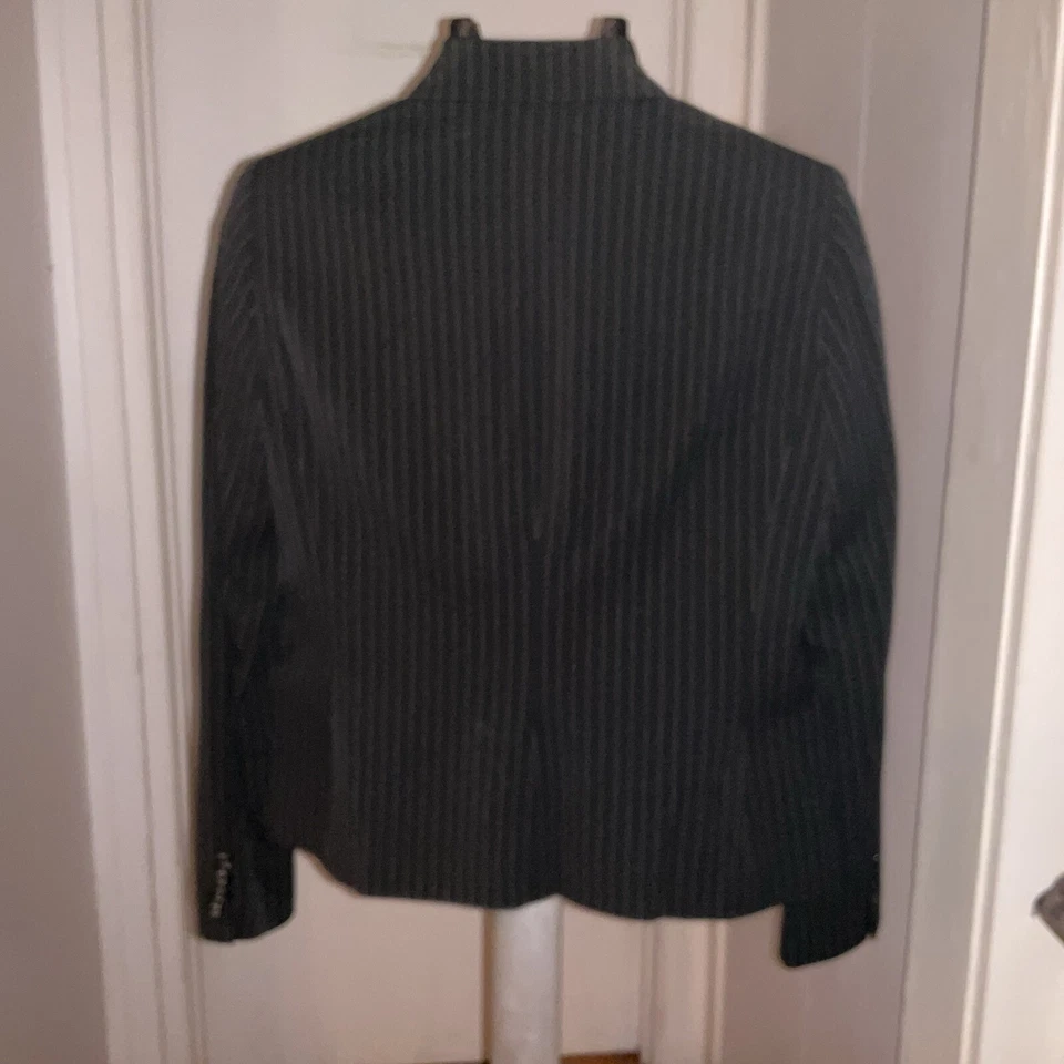 Chaqueta Blazer de Carrera Chaps By Ralph Lauren 12 Gris con Rayas Blancas de Lino para Mujer Foto 4 de 4