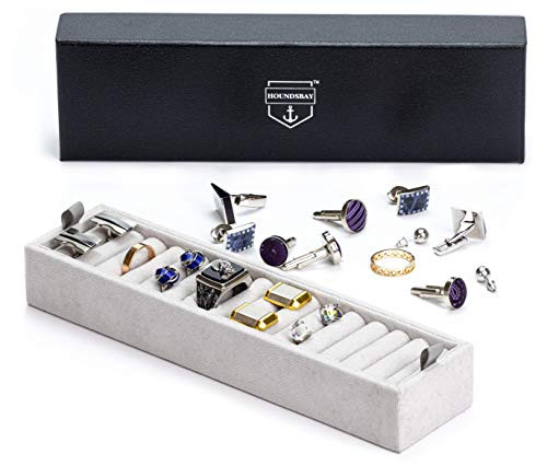 Padded Ring & Cufflink Jewelry Box in Admiral and Gray-image
