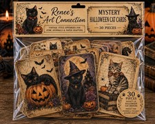Halloween Cat Cards Mystery Pack 30 Pieces Junk Journal Ephemera