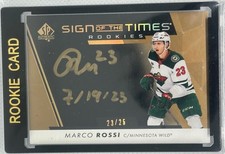 22-23 UD SP Marco Rossi Sign Of The Time Black Rookies Inscribed Jersey# 23/25