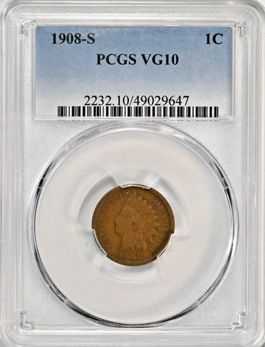1908-S Indian Head Cent Coin PCGS VG10 Graded 2232 Nice Original Coin Wow!