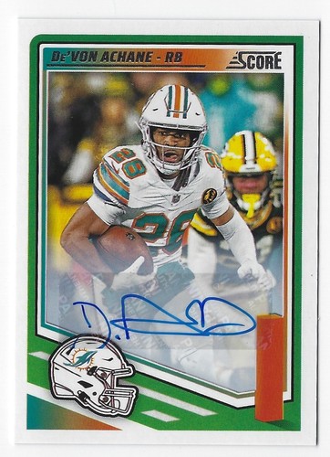 2025 Panini Score #123 De'Von Achane Auto ~ Miami Dolphins