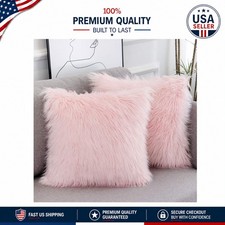 Luxurious Pink Faux Fur Throw Pillow Covers 18x18 Set of 2 - Elegant Comfort