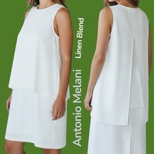 Antonio Melani Dress Linen Blend White Back/Zip Stretch Preppy Cocktail 2