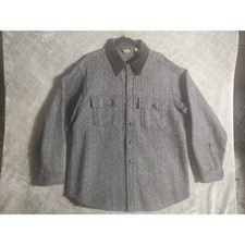 VTG Woolrich Classic Wool Herringbone Corduroy Collared Shacket Men's XL Gray
