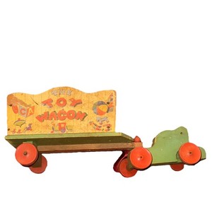 Fisher-Price Vintg Toy Wagon Pull Toy Horse Bell Red Wheels Horses not included 