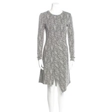Stella McCartney Sz10 Gray Long Sleeve Asymmetric Hem Houndstooth Jersey Dress