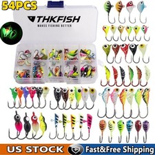 54PCS Ice Fishing Jigs and Lures Kit Glow in Dark Jig Heads for Panfish Trout 