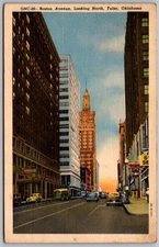 Boston Avenue Looking North Tulsa Oklahoma Linen Postcard October 16th 1956