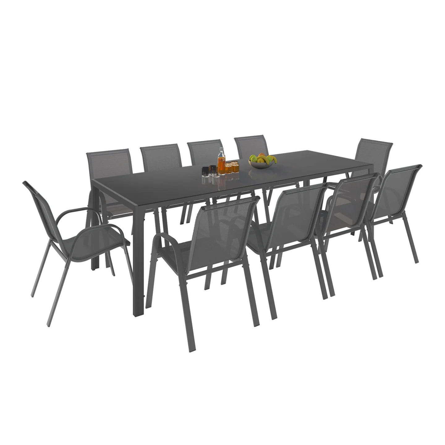 Salon de jardin MADRID 10 places anthracite avec table 240 cm en métal durable