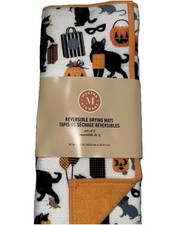 Kitchen Dish Drying Mats 2 pack CATS 16x22" Reversible Hallo White, Orange,Blk