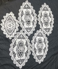 Set Of 5 Vintage Crochet Oval Table Topper Doilies Ivory Color Handmade