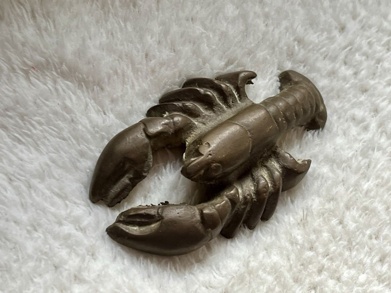 Vintage Brass Lobster Paperweight Crawfish Figurine Crustacean New England Decor