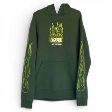 Vans Boys Hoodie Size 8-10 Small Green Flame Logo Off The Wall Pullover
