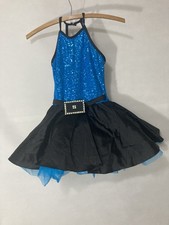 Weissman Blue  Black Sequin Halter Skate / Dance Costume Size MC Medium Child