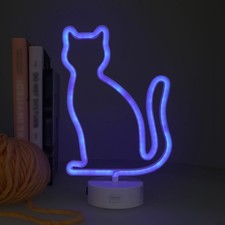 Legami - Neon Effect Led Lamp, It's a Sign, Kitty Theme, Dual Power, Type-C Cabl