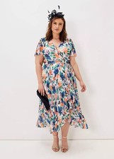 Nuevo con etiquetas Vestido midi floral plisado Phase Eight UK 24 US 20 multicolor invitado de boda