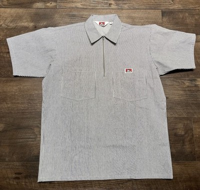 Ben Davis Hickory Stripe Work Shirt Medium Made USA Half Zip Short Sleeve