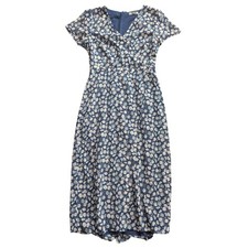 $138 MADEWELL Navy Retro French Floral Midi Tie Wrap Dress Cottagecore Size 6