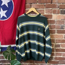 Vintage 90s Tommy Hilfiger Striped Crew Neck Sweater Preppy Green XL