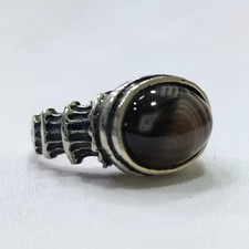Vintage 925 Sterling Silver Ring Natural Agate Stone Size 8 US